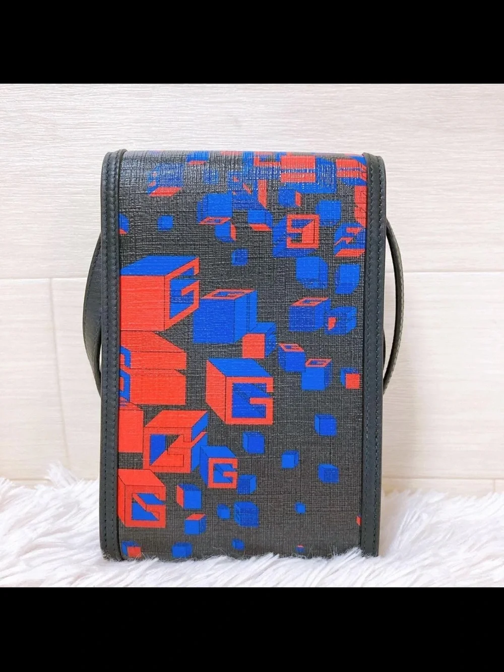 Gucci Black Crossbody Bag with Red & Blue Graphic Print